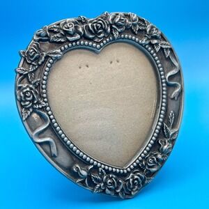 Vintage Russ Heart Rose Mini Picture Frame Silver Pewter Floral Y2K Romantic